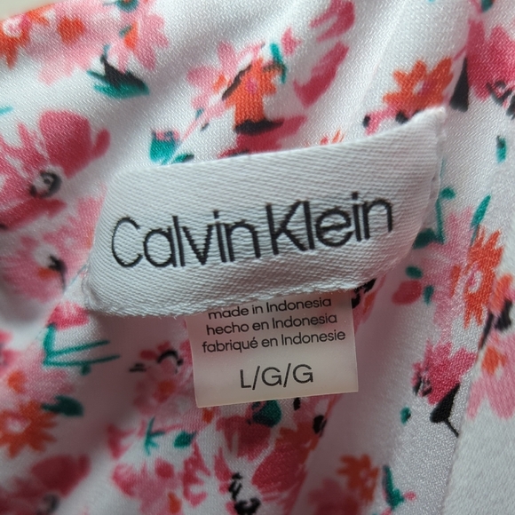 Calvin Klein White and Pink Floral Shell Business Casual Women's Size L - Picture 2 of 5